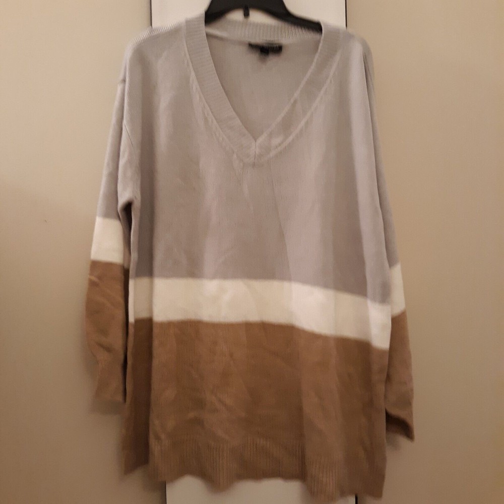 Lane Bryant Womens Plus (14/16) Sweater Knit Tri Color (Blue, White, Brown) Soft
